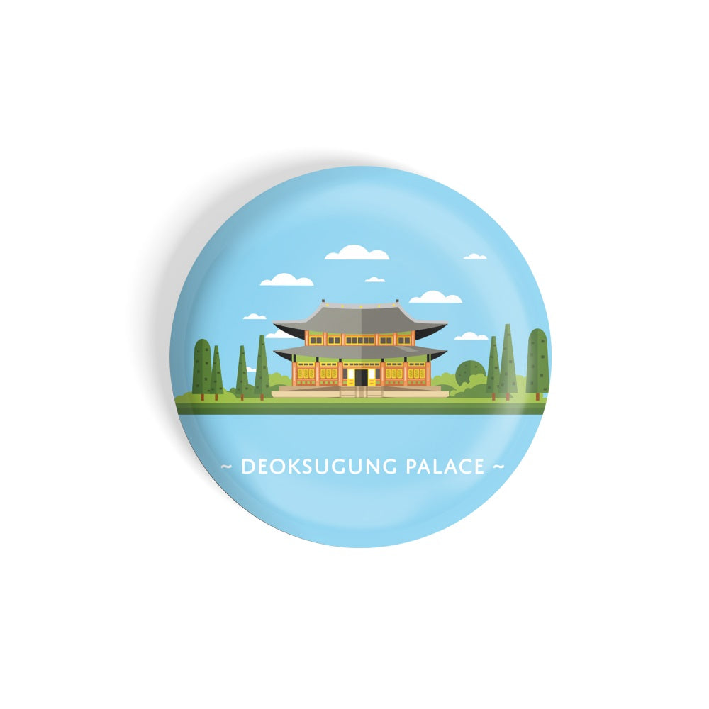 dhcrafts Round Fridge Magnet Blue Color Monuments Deoksugung Palace Glossy Finish Design Pack of 1 (58 mm)